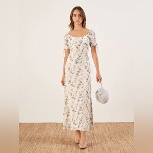 Reformation Meredith white and blue floral print maxi dress